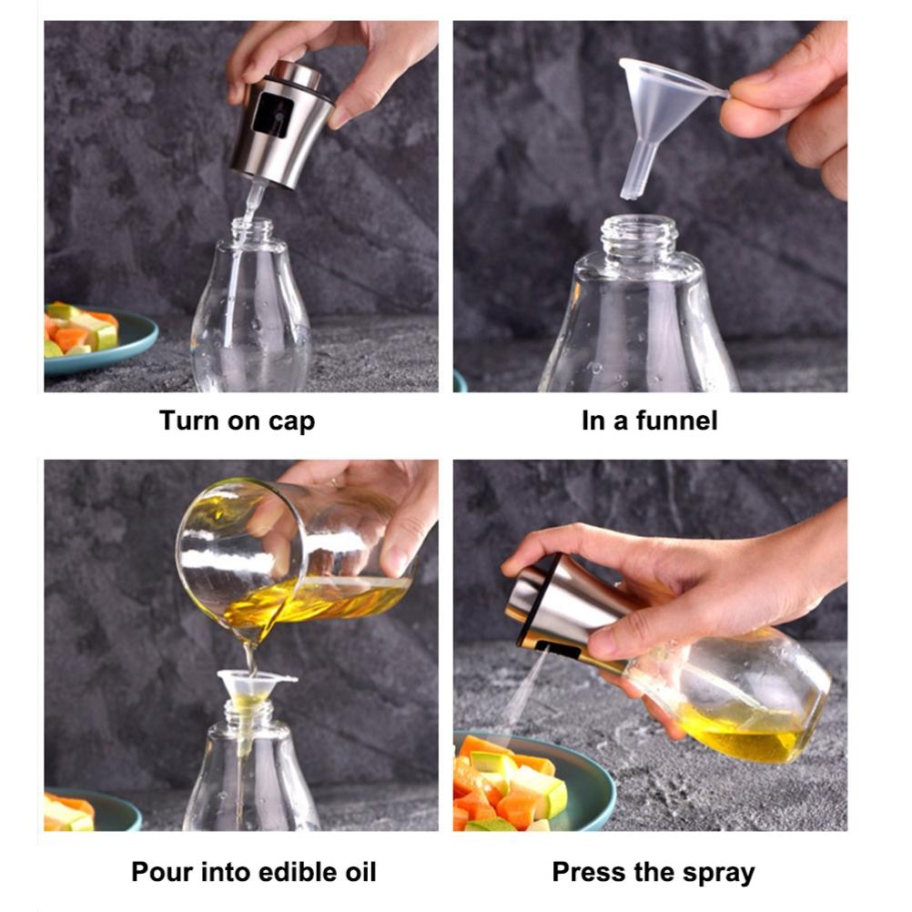 200ML Oil Sprayer Dispenser Oil Spray Bottle Portable Grilling Olive Oil Glass Bottle for Kitchen Cooking Salad Bread