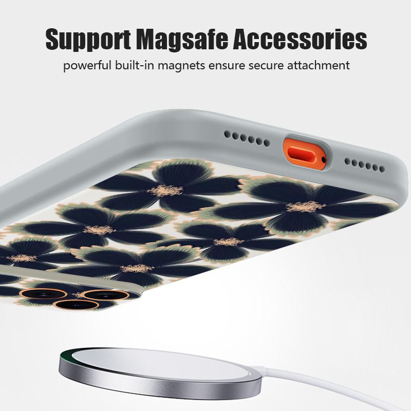 Flowers Leaves Pattern Case For iPhone 17 Pro Max Funda iPhone 16 15 14 13 Pro Max Magnetic For Magsafe Hybrid Slim Matte Cover