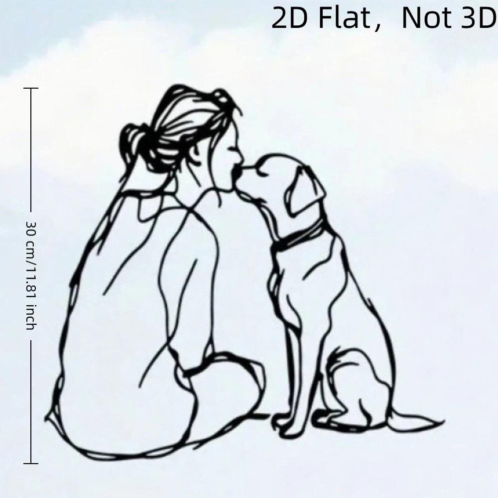 Minimalist Woman And Dog Wall Decor 2D Flat Line Art Metal Decor Modern Wall Decor Modern Home