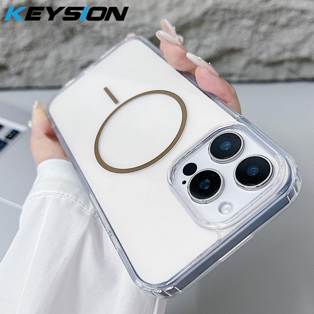 

KEYSION HD Прозрачный Магнитный Беспроводной Чехол для Зарядки MagSafe для iPhone 16 Plus 16e 15 16 Pro Max Жесткий Прозрачный Чехол for iPhone 16 Pro Max золотой