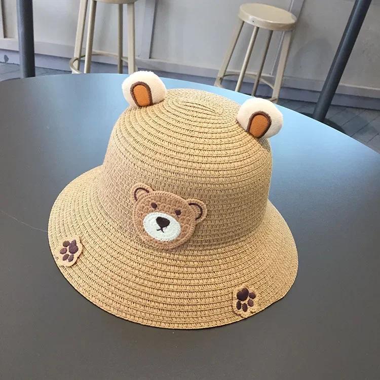 2025 New 3D Cute Bear Kids Dinosaur Cartoon Sun Hat UPF50+ Wide Brim Straw Summer Beach Cap For Baby Boys Girls Sun Protection