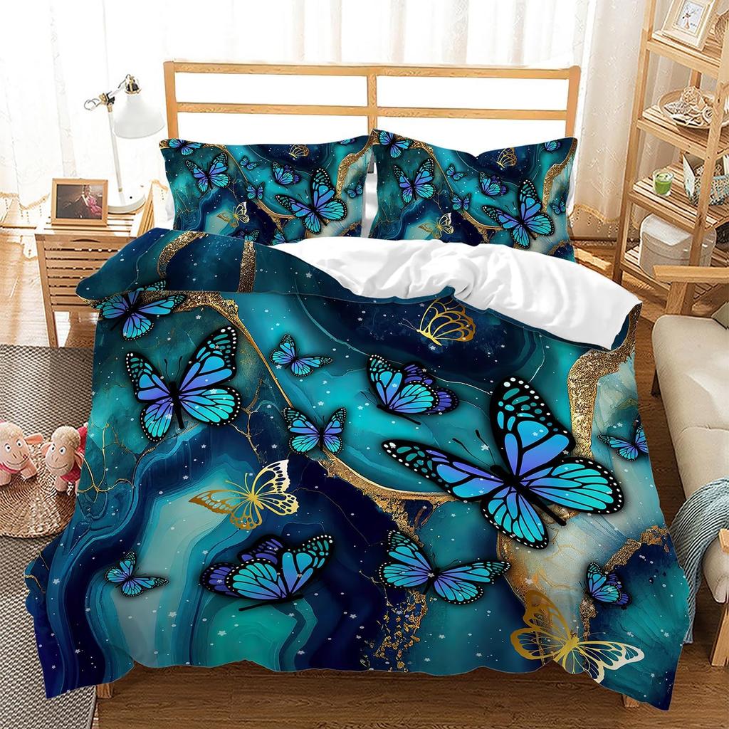 Beautiful Butterfly Duvet Cover Set Twin King SizeButterfly Floral Print Bedding Set for Girls WomenBoho Style Comforter Cover