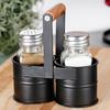 Salt and Pepper Shakers with Stand, 3 Pieces.