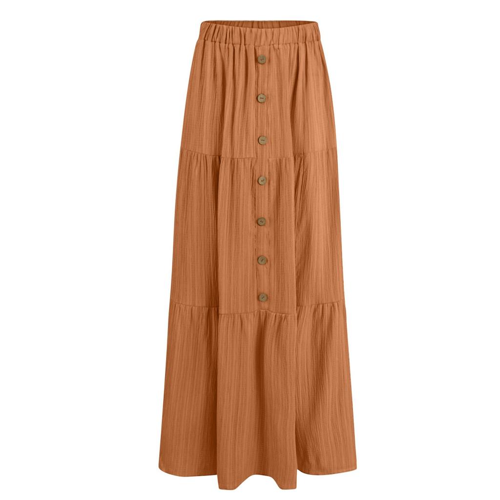 Damen Modischer Einfarbiger Elastischer Bund Knopf A-Linien-Rock