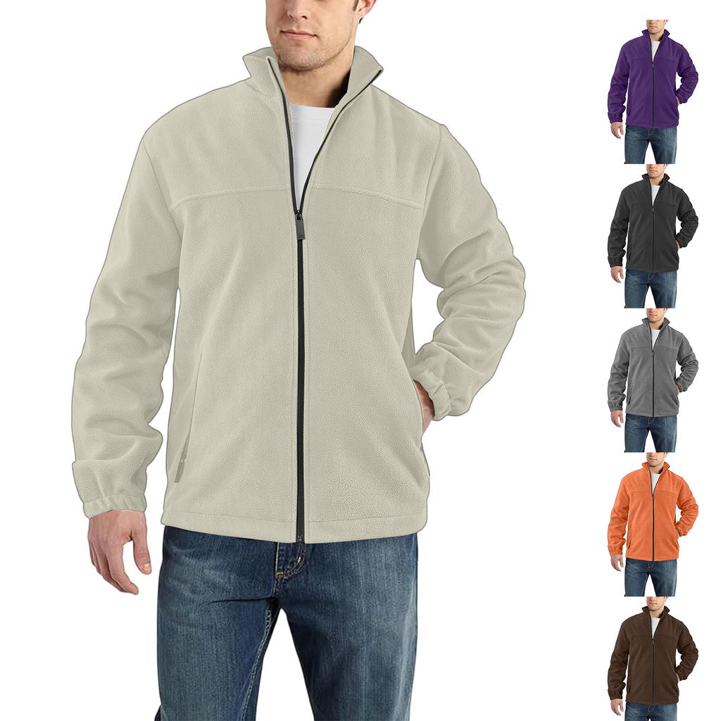 Men's Fleece-Lined Outdoor Jacket With Zipper And Long Sleeves