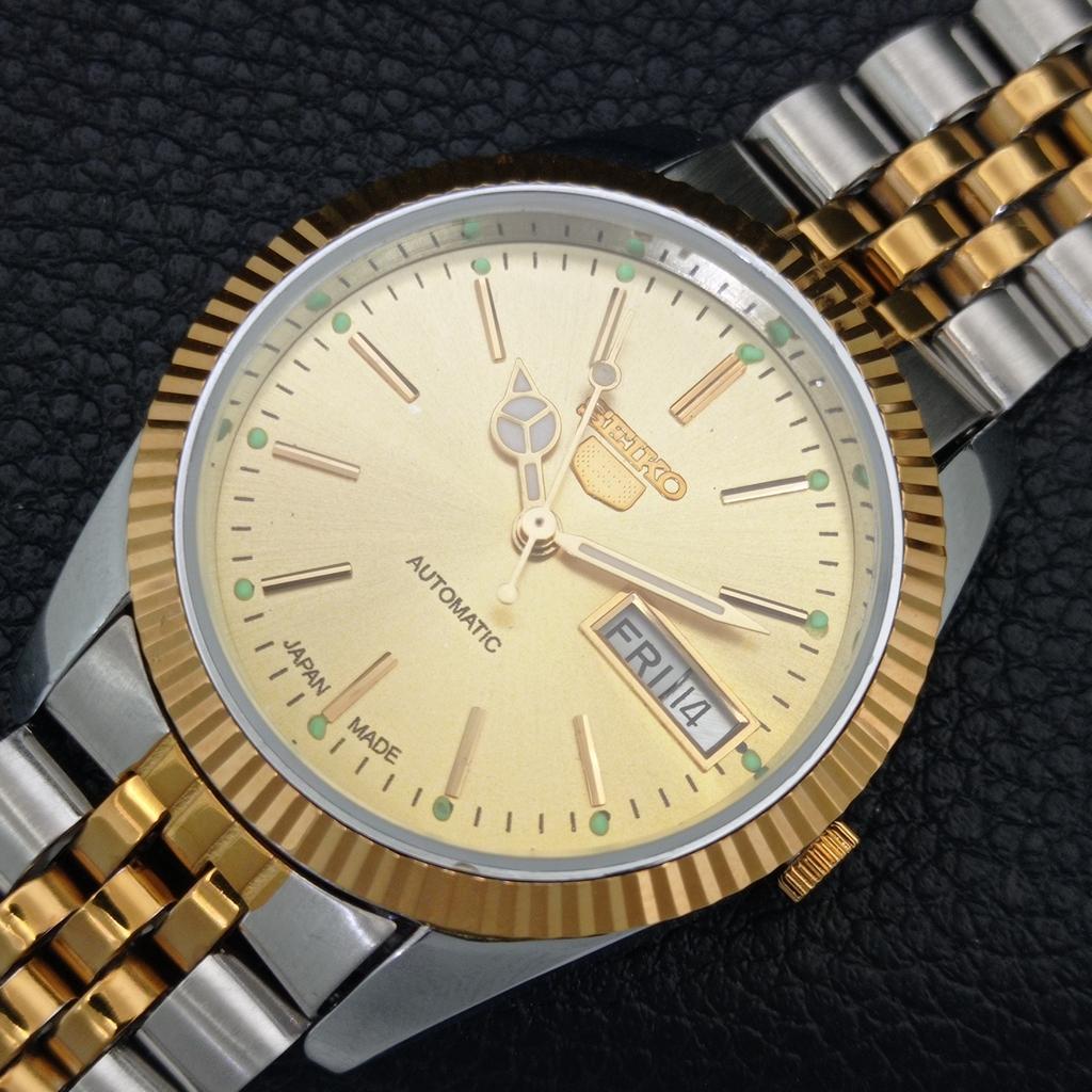 JAPAN VINTAGE REFURBISHED SEIKO 5 AUTOMATIC MENS GOLDEN DIAL WATCH a443187-1
