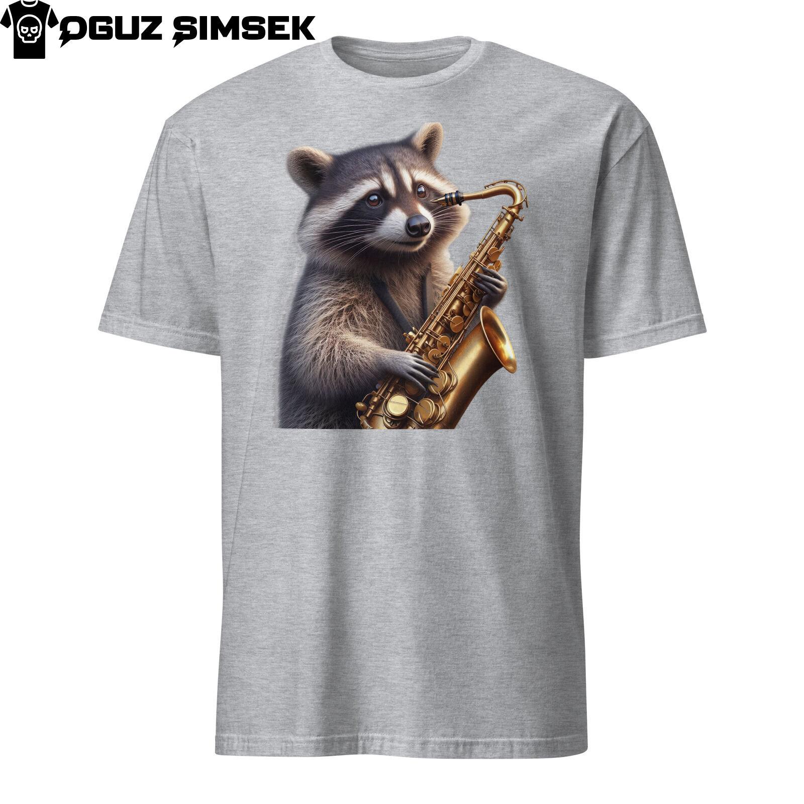 Realistic Raccoon Playing Saxophone Graphic Unisex T-Shirt Mens Womens Tees Top | Unique Musician Tee 4XL