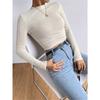 Women S Slim Fit Long Sleeve Round Neck Pleated T Shirt