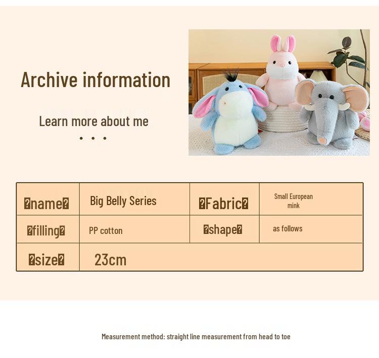Big Belly Series Plush Toy: Koala, Capybara, Elephant, Dinosaur, Rabbit, Donkey