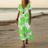 Summer Dress Women's Long Boho Beach Dress Elegant Maxi Dress V-Neck Short Sleeve Summer Tunic Dress Light Airy