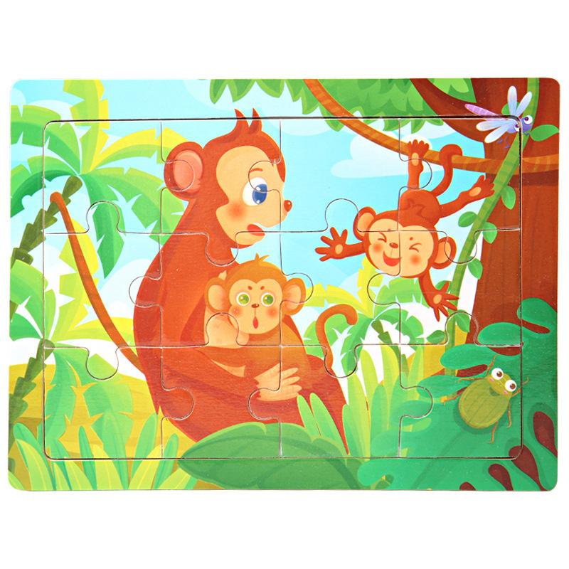 

12piece Wooden Jigsaw Puzzle Cartoon Animal Parent-child Theme Puzzles Game Kids Montessori Educational Toys for Children Gifts