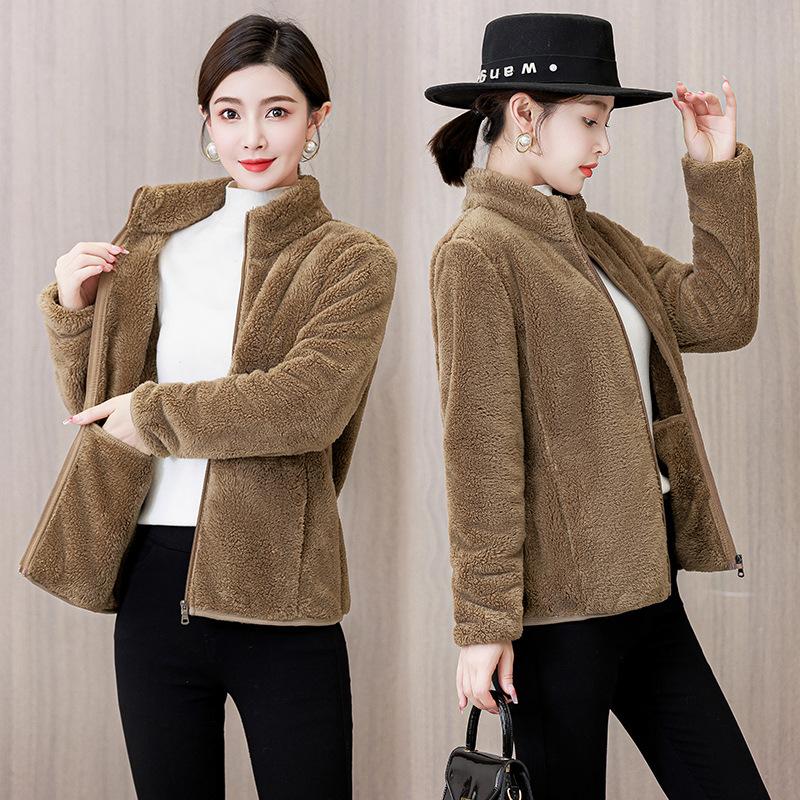Autumn and Winter Thickened Double-sided Coral Fleece Jacket Women's Fleece Warm Fleece Flannel Long-sleeved Large-size Plush Liner