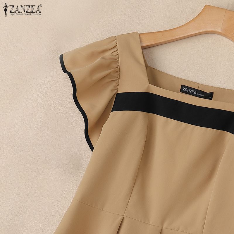 ZANZEA Women Elegant Round Neck Casual Short Sleeve Blouse