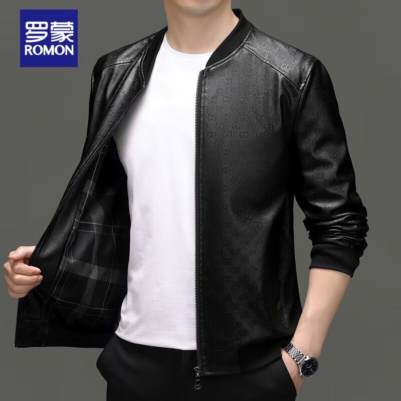 ROMON Men's Autumn/Winter Stand-Collar PU Leather Jacket