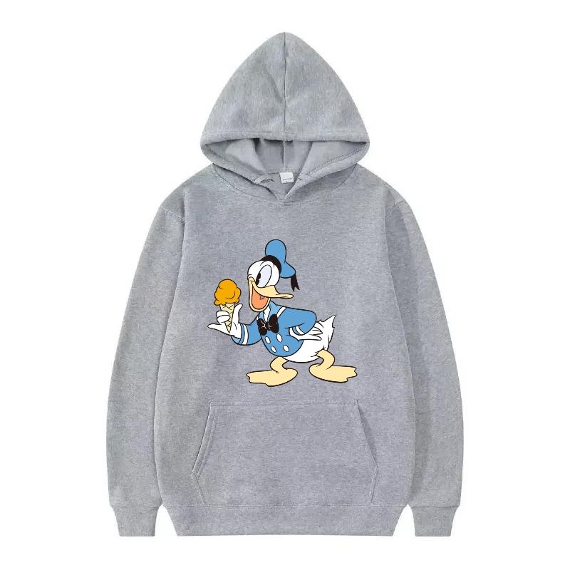 Disney Donald Duck Muster Damen Fleece Sportlich Locker Grau Herbst Oberteile Kleidung Pullover Damen Günstig Y2k Hoodies Herren Sweatshirts