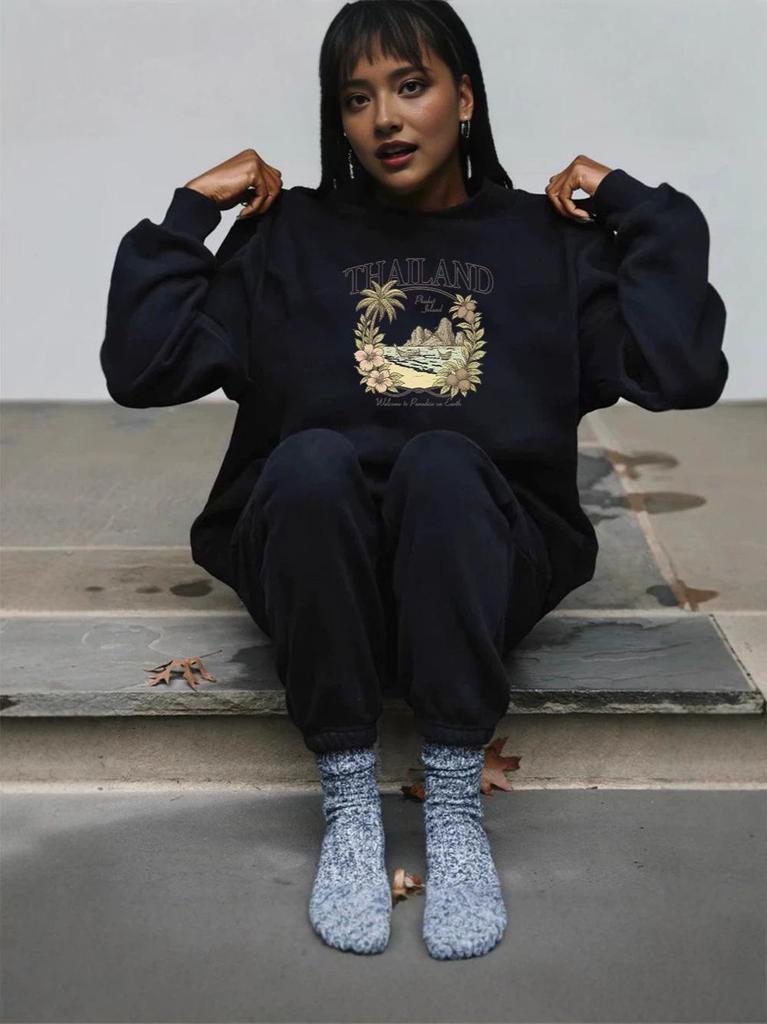 Women's Casual Autumn Heavyweight Hoodie - Comfortable Loose Fit with Mid-High Neck and Long Sleeves, Trendy Cross-Border Style