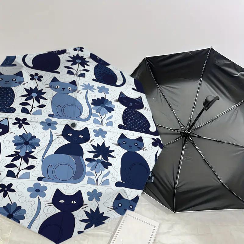 1PC cat flower Umbrella-8-Rib Reinforced Portable Folding Travel Suitable for All Seasons Outdoor Daily Use  -J0401