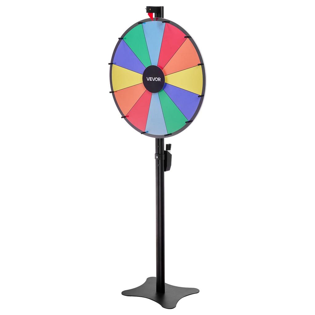 610 mm Spinning Prize Wheel, 12 Slots Spinning Wheel with Stand, Adjustable Height Win Fortune Roulette with a Dry Erase and 2 Markers, 6 Colors, Easy