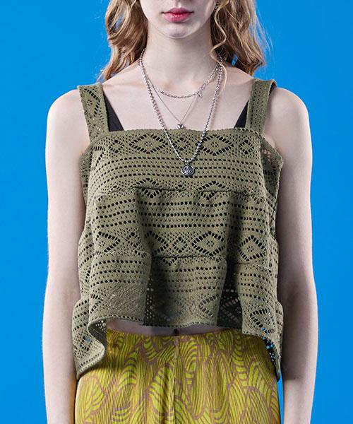 KOLEAT Crop Bustier Bohemian Tiered Sleeveless Inner [Khaki]