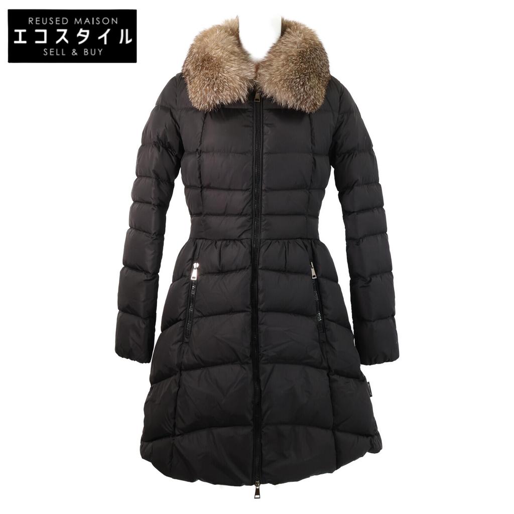 MONCLER [Domestic regular] HIRONDELLE hoodie down with fox fur collar coat 0 blackUsed