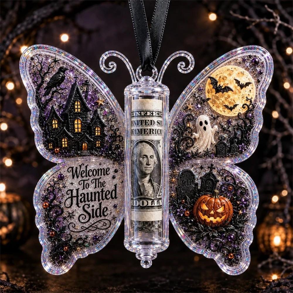 Acrylic Money Holder Ornament Butterfly Hanging Style Treat Holder Ornament Personalized Design Transparent Holiday Gift Pendant