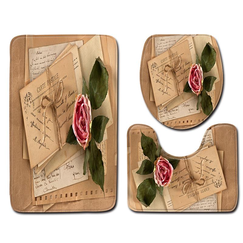 Creative Retro Bathroom Toilet Three-Piece Floor Mat Combination Set Household Door Mat Kitchen Absorbent Non-Slip Carpet