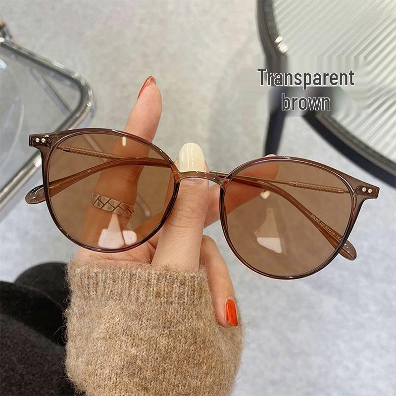 Korean Style Women's Color-Changing Myopia Glasses with Prescription, Anti-Blue Light, Tea-Colored Frames