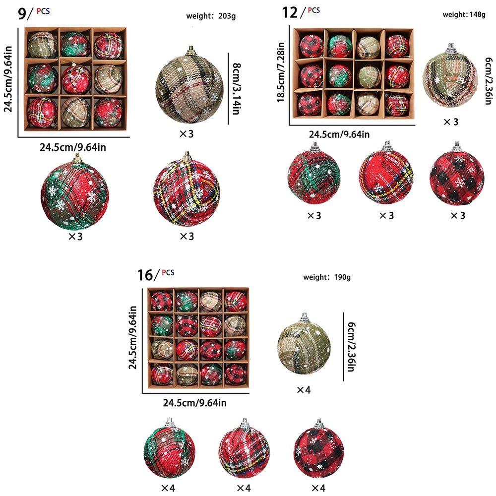 Fabric Plastic Christmas Ball Ornaments Plaid Pattern Snowflake Design Hanging Balls Decorative Hanging Vibrant Colored