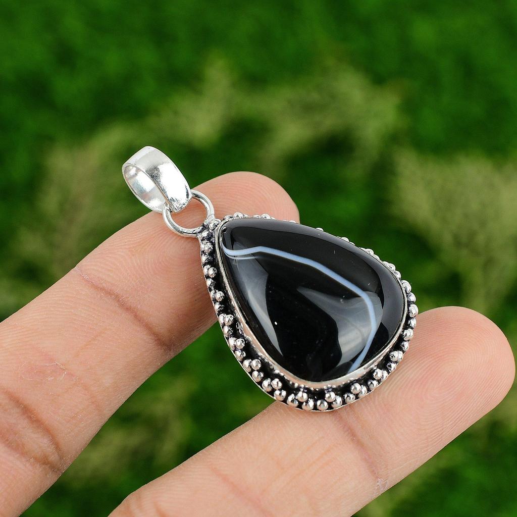 Daughters Day Sale Natural Sardonyx 925 Silver Unique Bezel Handmade New Pendant