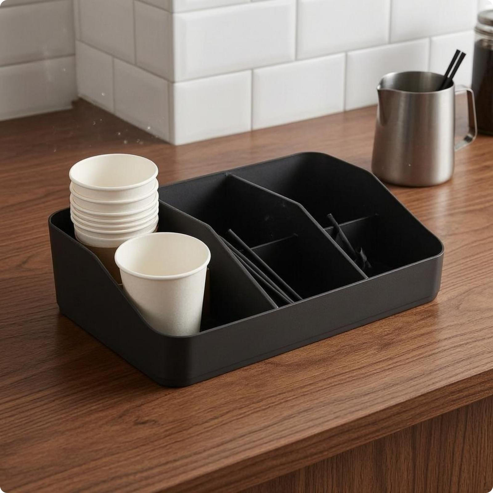Coffee Bar Organizer Countertop Paper Cup Rack Matte Finish Lid and Basic Basic