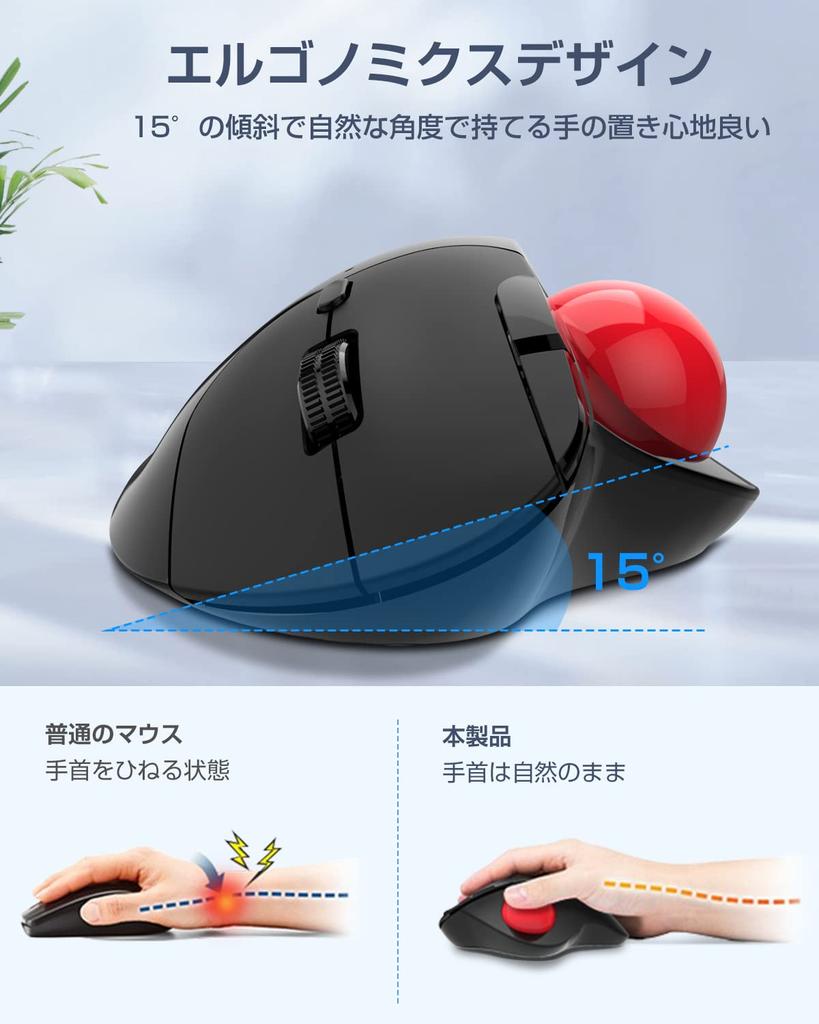 [2023 New Model] Wireless Trackball Mouse, Dual Mode, 2.4GHzBluetooth Compatible, Instant Connection, Thumb-Operated, Connects 3 Devices