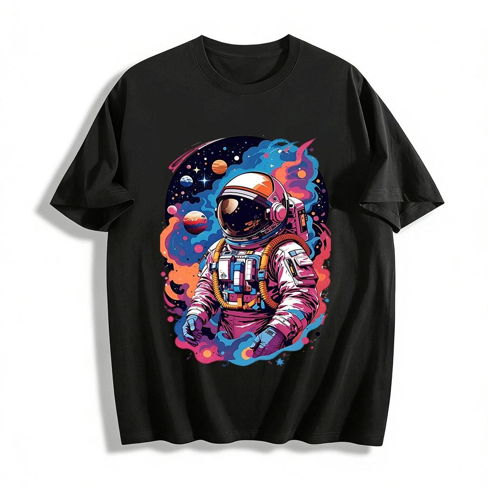 Trendy Interstellar Astronaut Print Casual Unisex T-Shirt Pure cotton T-shirt XXS
