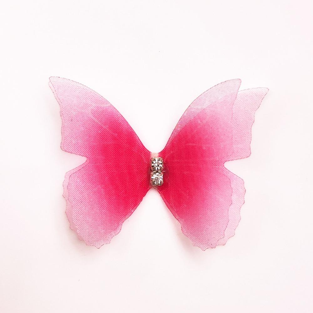 50pcs Gradient Color Organza Fabric Butterfly Appliques 3D Dreamy Simulation Mesh Butterfly Patch 5CM Double-layer