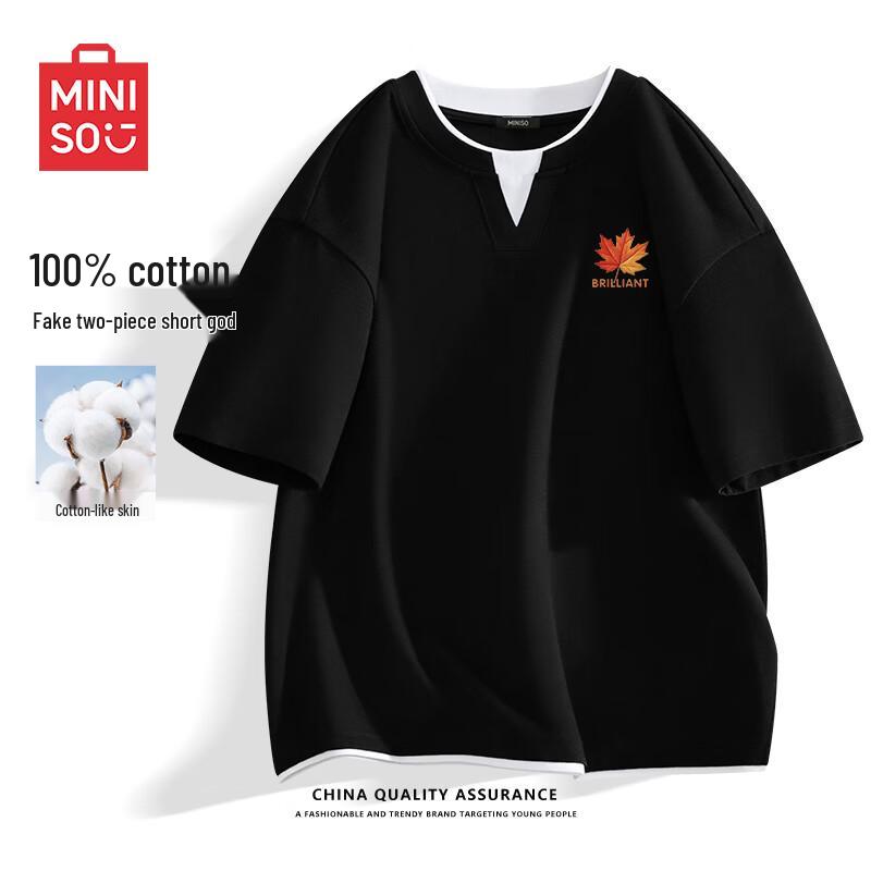 MINISO Men s Printed Fake Two-Piece Short Sleeve T-Shirt XL