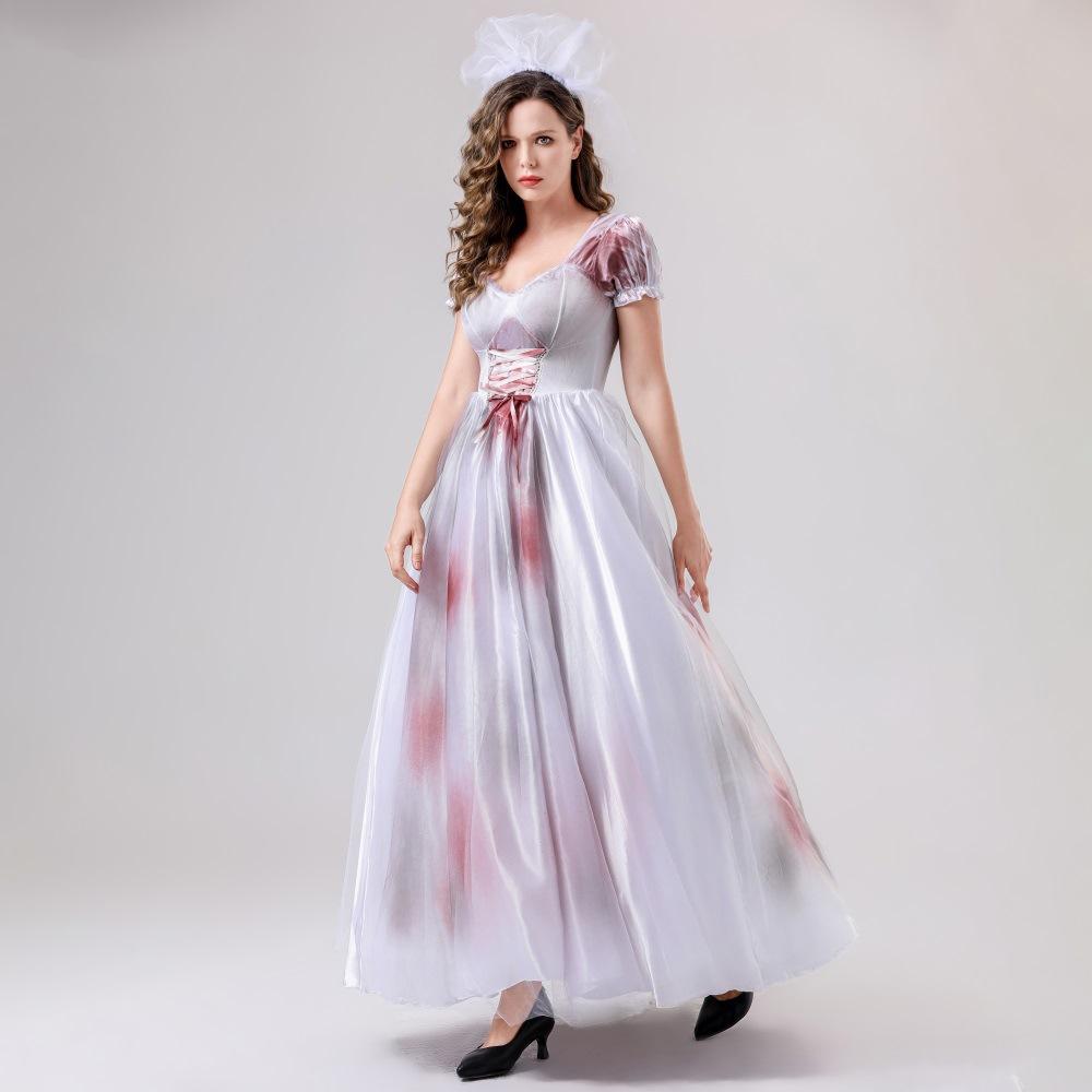 New Adult Female Halloween Ghost Bride Dress Masquerade Ball Stage Performance Dress