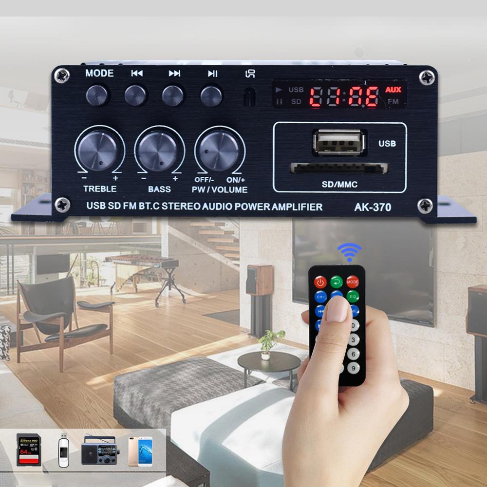 AK370 Power Amplifier Portable Sound Amplifier Speaker Amp for Car and Home
