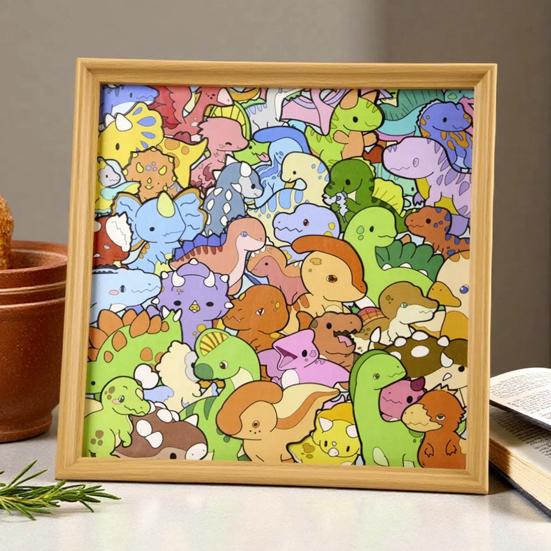 DIY Dinosaur Wooden Coloring Puzzle with Frame Pens 2-in-1 Coloring Irregular Jigsaw Puzzle Craft Kit 3D Puzzle Photo Frame Ornament Decoration
