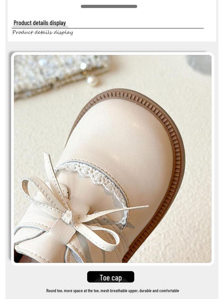 Sapatos de Princesa com Laço de Couro para Meninas com Sola Macia e Acabamento em Renda para Primavera e Outono