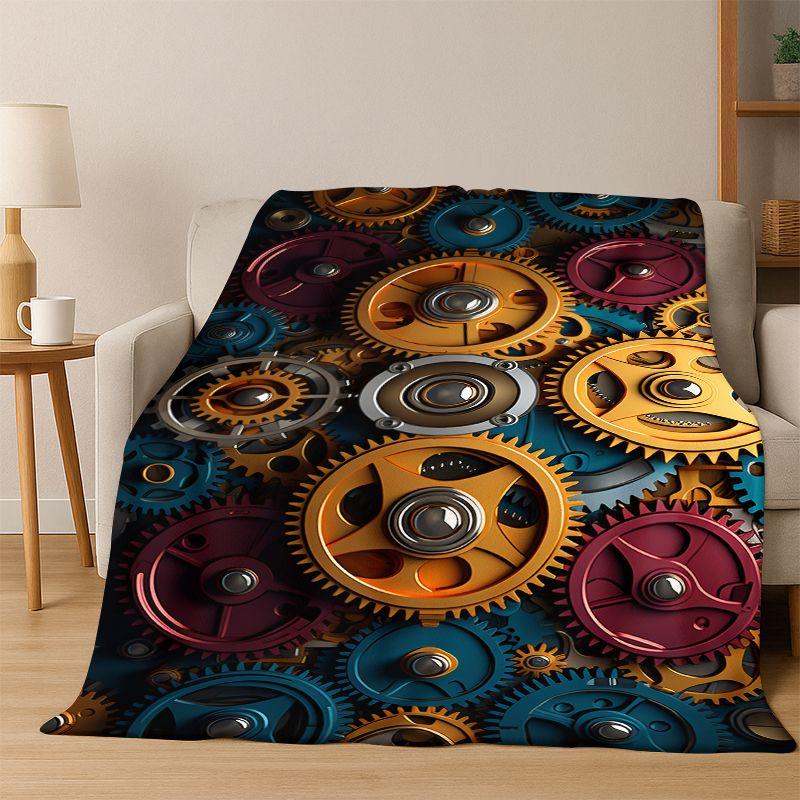 Retro Metal Mechanical Wheel Gear Flannel Blanket Soft Warm Blanket Throw Blanket for Bedroom Living Room Bed Travel Picnic Gift
