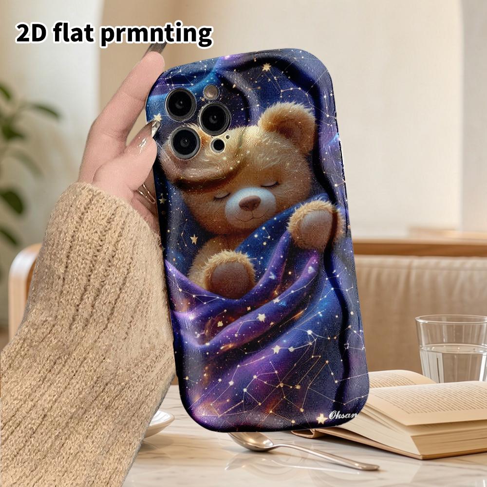 Phone Case: 2D Flat Design Suitable for iPhone 18 17 16 15 14 13 Pro Protective Case, Couple Style, Starry Sky Bear, Christmas and Halloween Gift