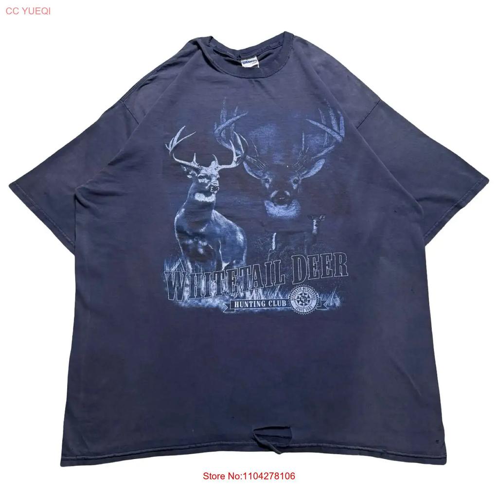 Vintage Whitetail Deer Hunting Thrashed Faded T Shirt 2XL Mossy Vintage Washed Graphic Comfortable Casual Breathable Versatile