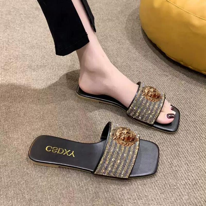 Fashion Flat Fashion Slippers Female Summer Outside Wear New Non-slip Harajuku Style Net Red Sandals Large Size Sexy Sandals 34