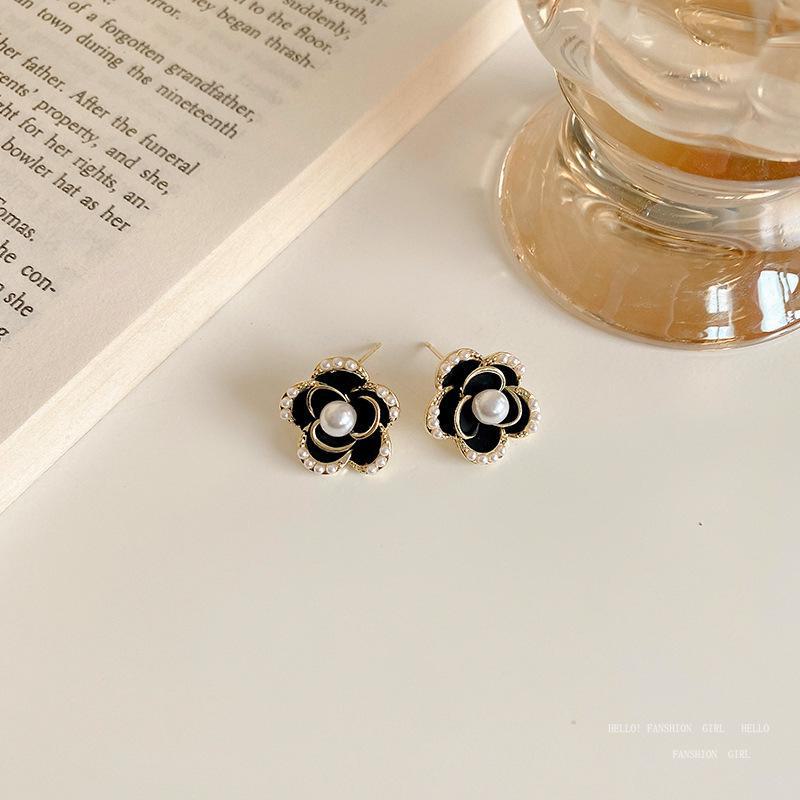 

Летние универсальные серьги с жемчугом Камелия - игла из серебра 925 пробы, черная масляная капля, модный стиль A070 золотой