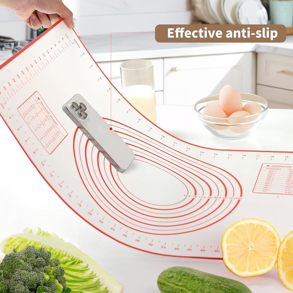 Non Slip Silicone Pastry Mat with Measurements Nonstick Thick Baking Mat for Rolling Out Dough Fondant Pizza Mat Counter Mat