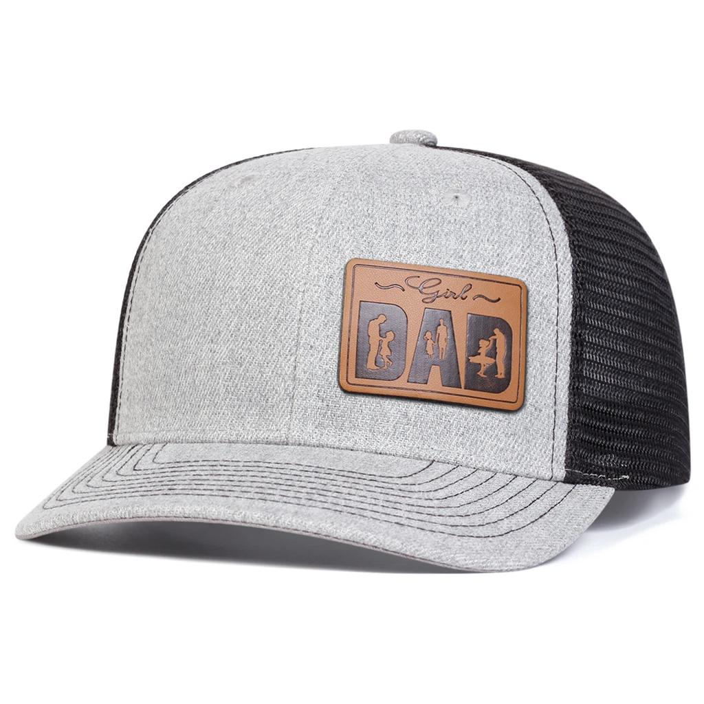 Unisex DAD Letter Brown Leather Label Baseball Net Caps Adjustable Casual Hats Spring and Summer Outdoor Sunscreen Hat