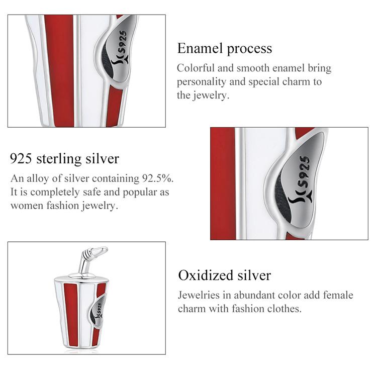 WOSTU 925 Sterlingsilber Köstlicher Funkelnder Getränkeanhänger Passend für Original Armband Halskette DIY Schmuck