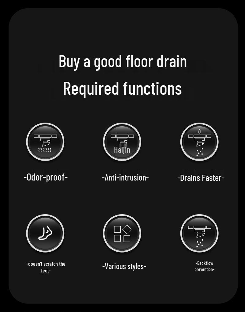 Gunmetal Gray 304 Stainless Steel Odor-Resistant Floor Drain with Copper Core for Shower & Washing Machine.