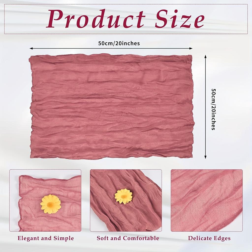 A Set of 6 Solid Color Crinkle Fabric Napkins - 20X20 Inch Rectangular Woven Tablecloth, Suitable for Christmas, Holidays, And Wedding Decorations.