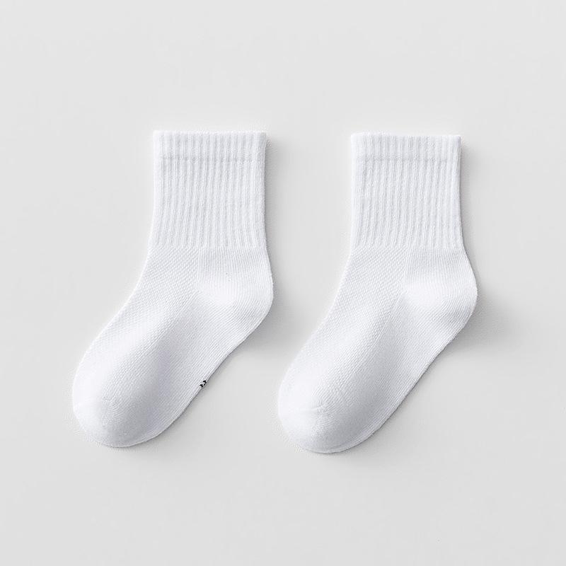 Children's Socks Spring Summer Thin Mesh Socks Solid Colour Boys Short Socks Girls White Student Mid-calf Socks Baby Socks