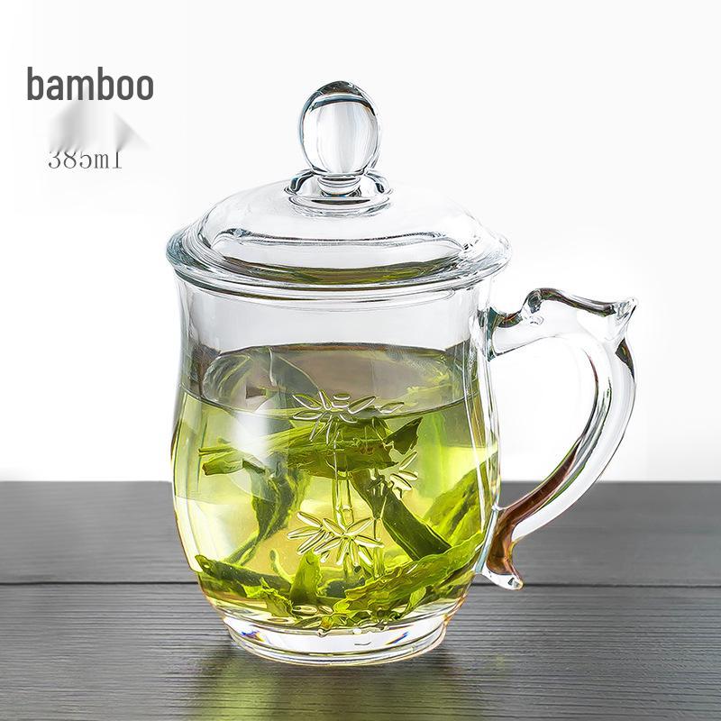 Large-Capacity, High-Temperature Resistant Glass Teacup with Handle and Lid for Men